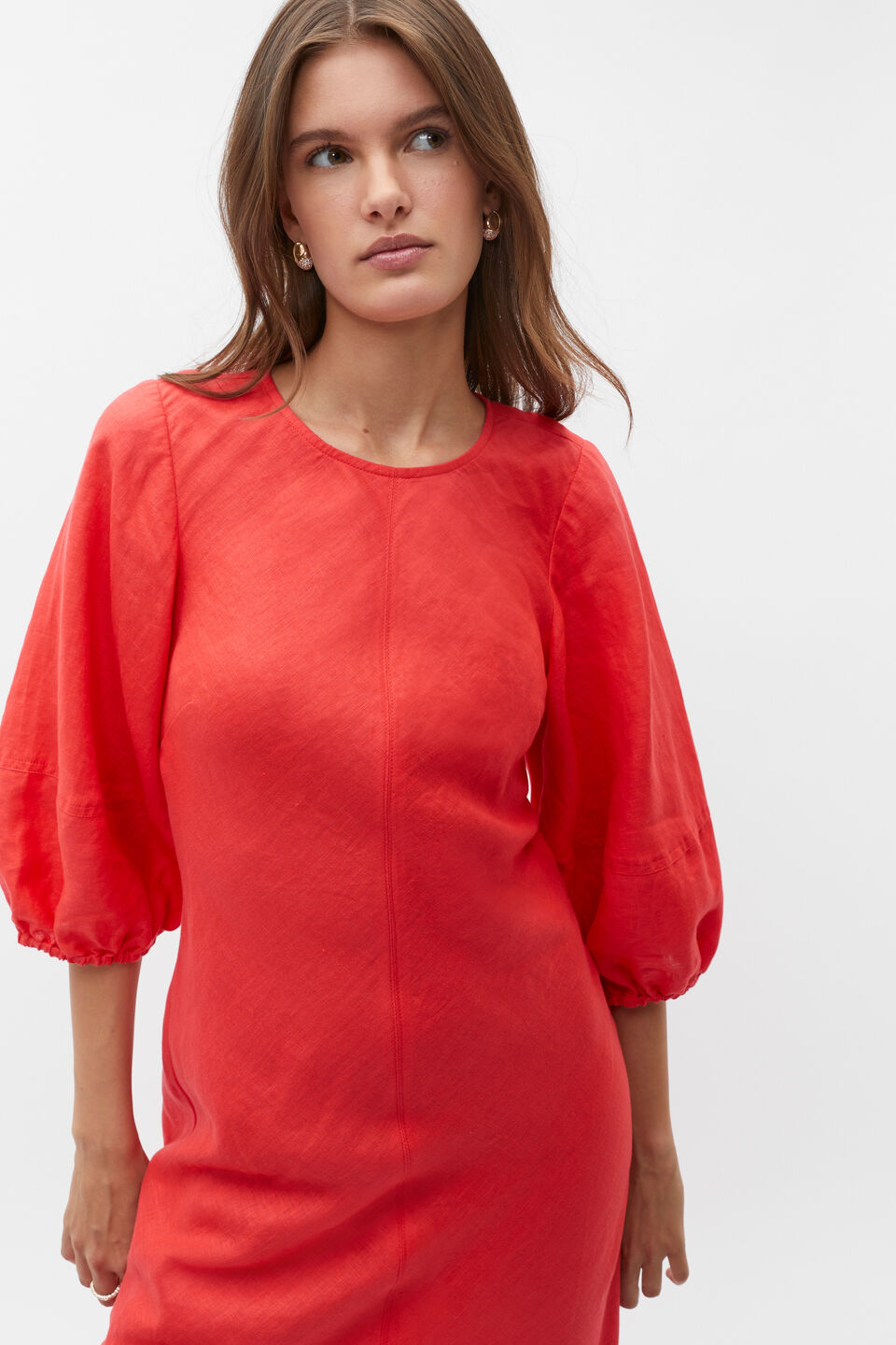 Linen Balloon Sleeve Slip Maxi Dress  Strawberry Red