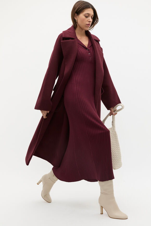 Rib Polo Knit Midi Dress  Plum Red  hi-res