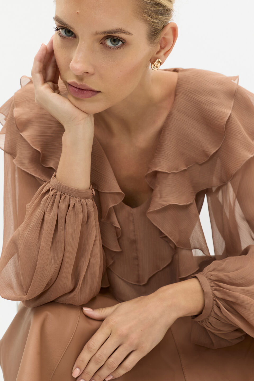 Ruffle Detail Blouse  Amaretto