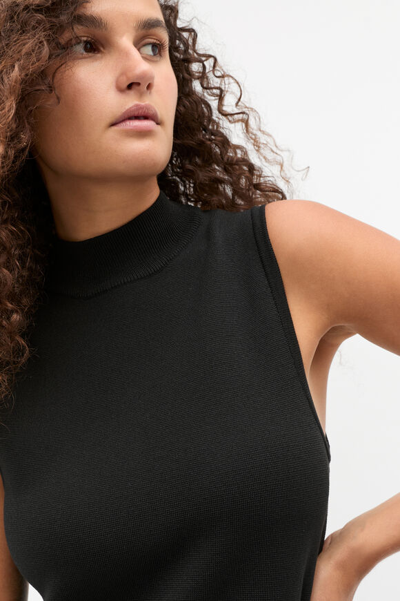 Crepe Knit Mock Neck Mini Dress  Black  hi-res