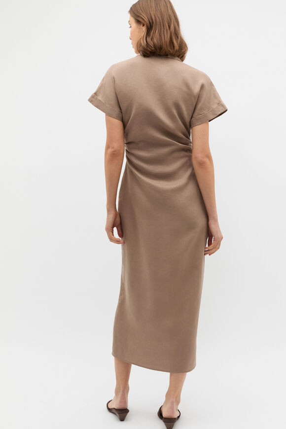 Linen Ruched Shirt Dress  Nutmeg  hi-res