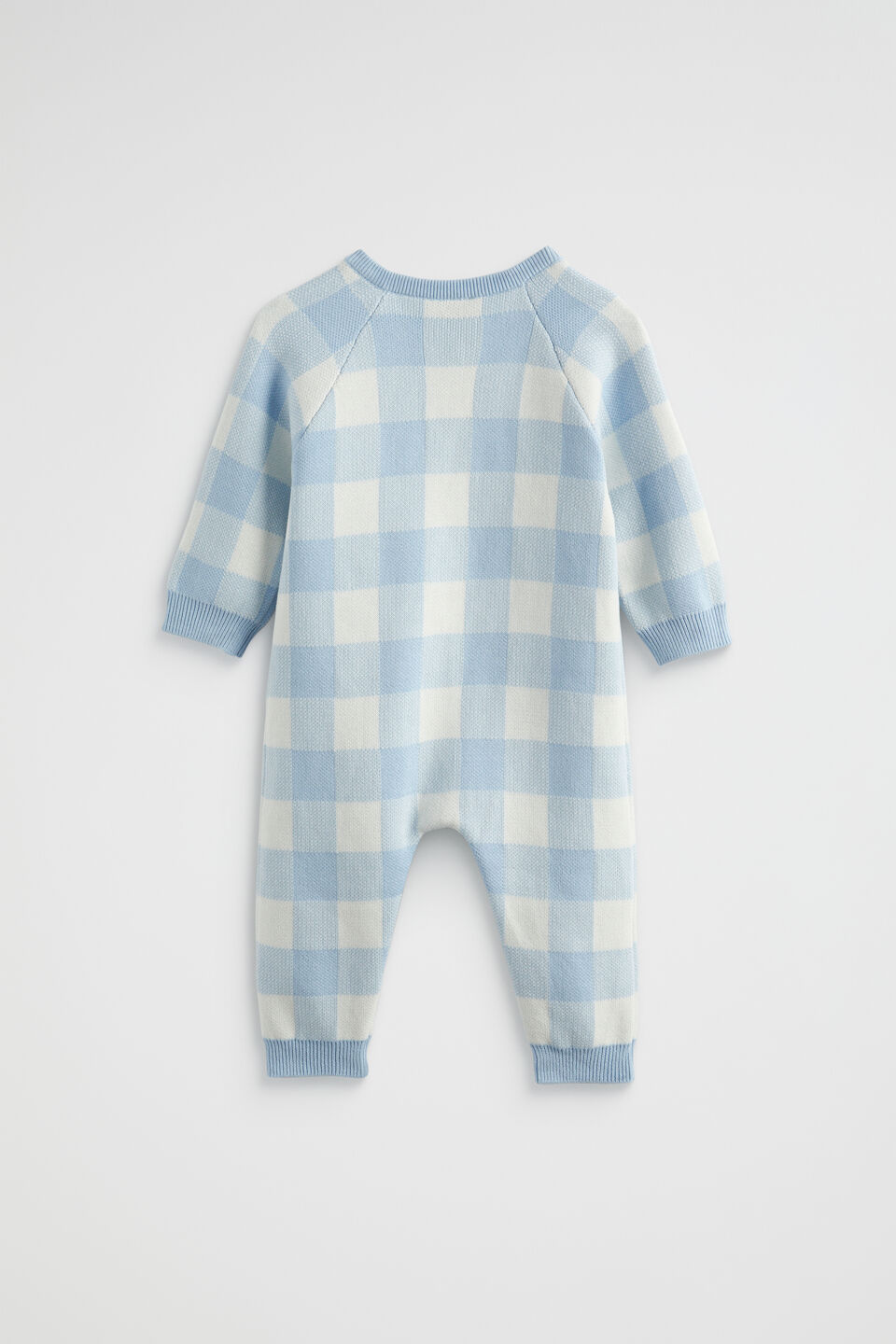 Gingham Knit Jumpsuit  Powder Blue