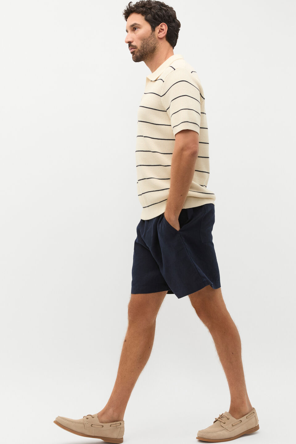 Stripe Knit Polo  Cream