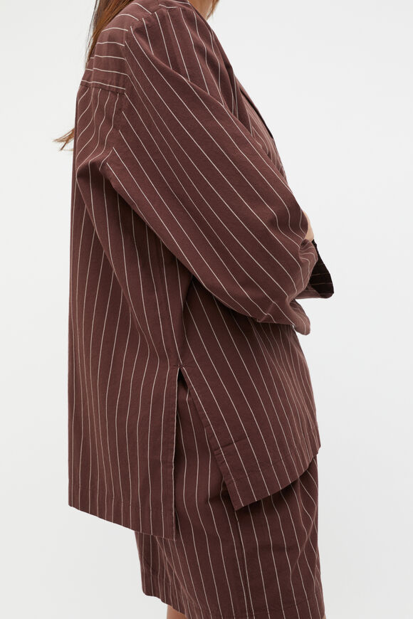 Stripe Long Sleeve Shirt And Short PJ Set  Claret Stripe  hi-res
