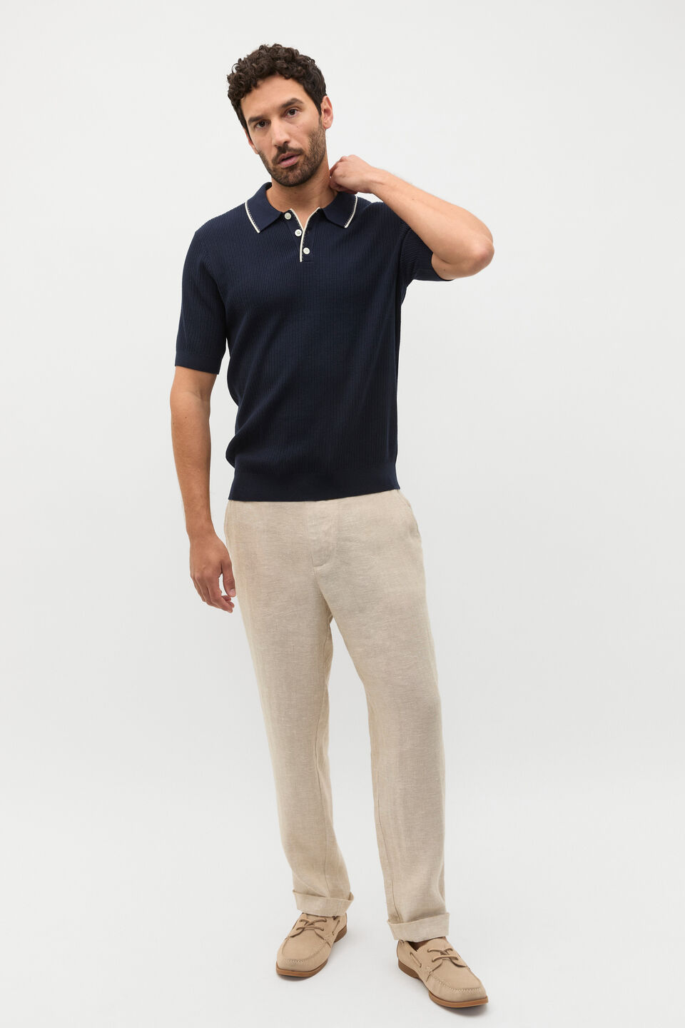 Ribbed Knit Polo  Midnight Blue