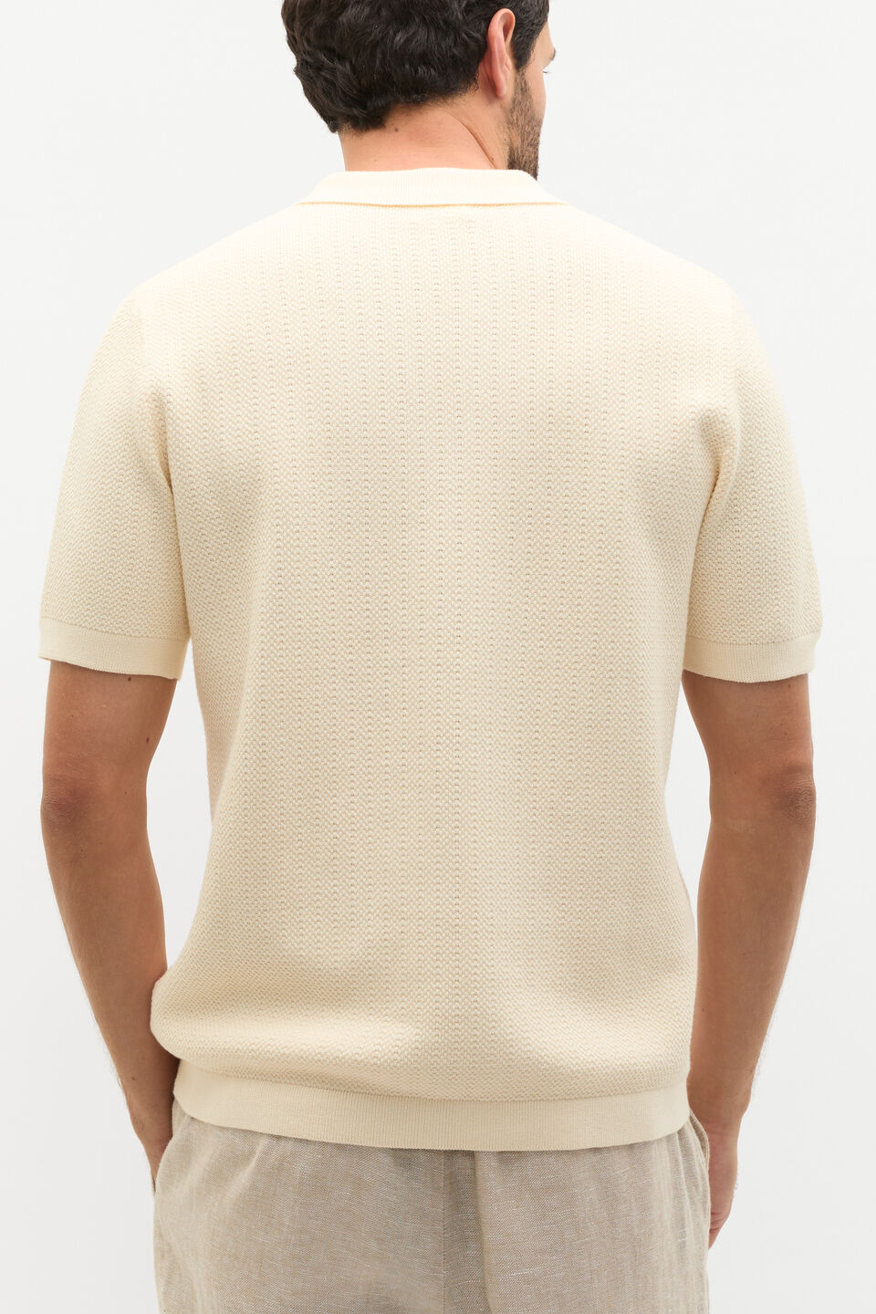 Textured Knit Polo  Cream