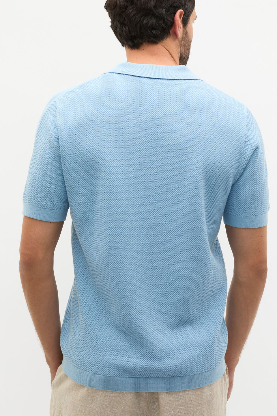 Textured Knit Polo  Sky Blue