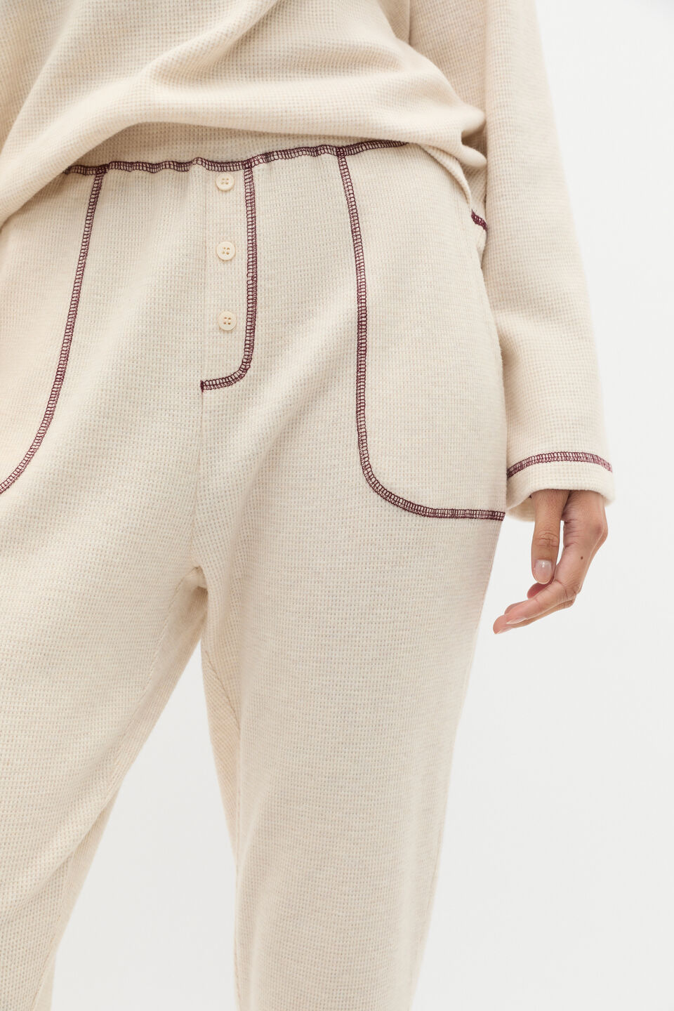 Waffle Top and Pant PJ Set  Oat Marle