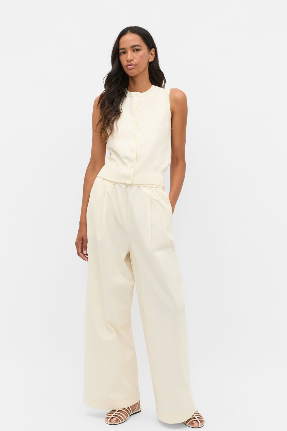 Cotton Blend Button Knit Vest  Coconut Cream