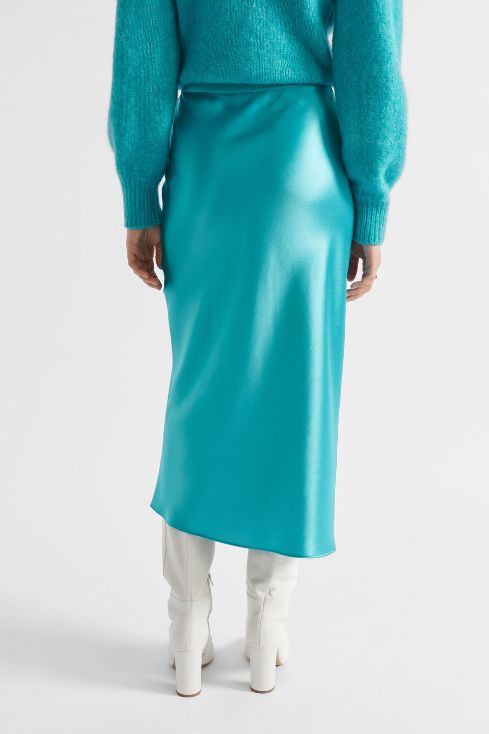 Satin Slip Midi Skirt  Peacock Blue