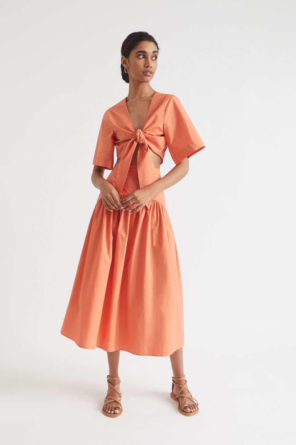 Poplin Tie Front Top  Orange Spritz