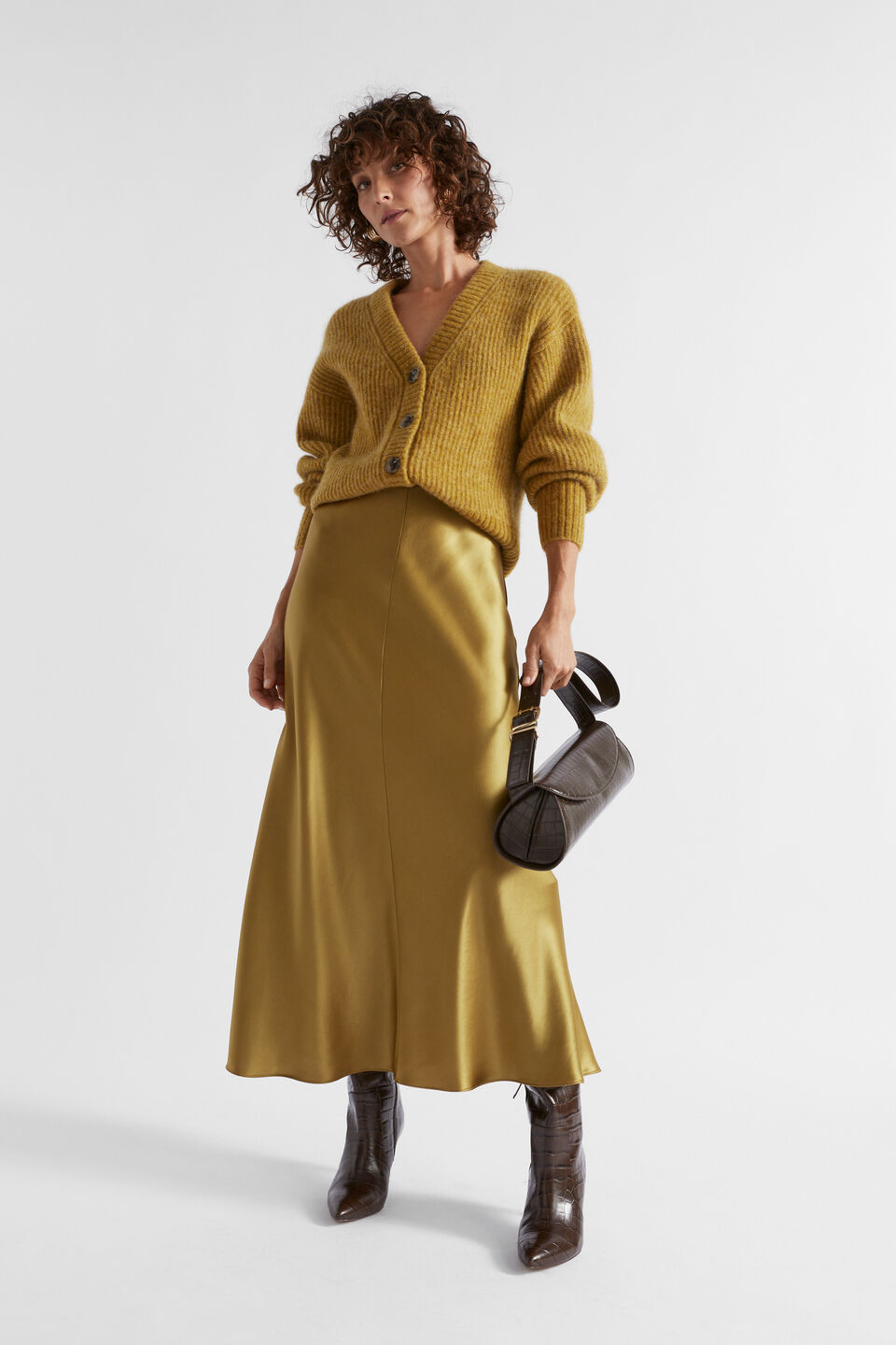 Satin Swing Skirt  Honey Gold