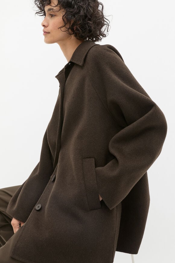 Wool Blend Raglan Sleeve Coat  Dark Espresso  hi-res
