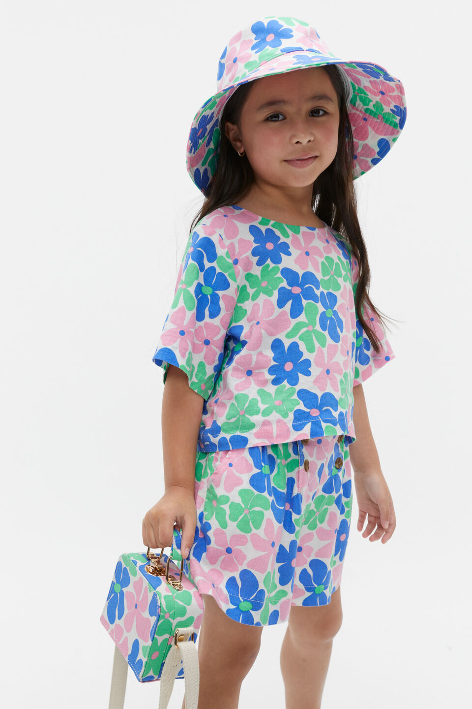 Retro Floral Top  Pine Lime