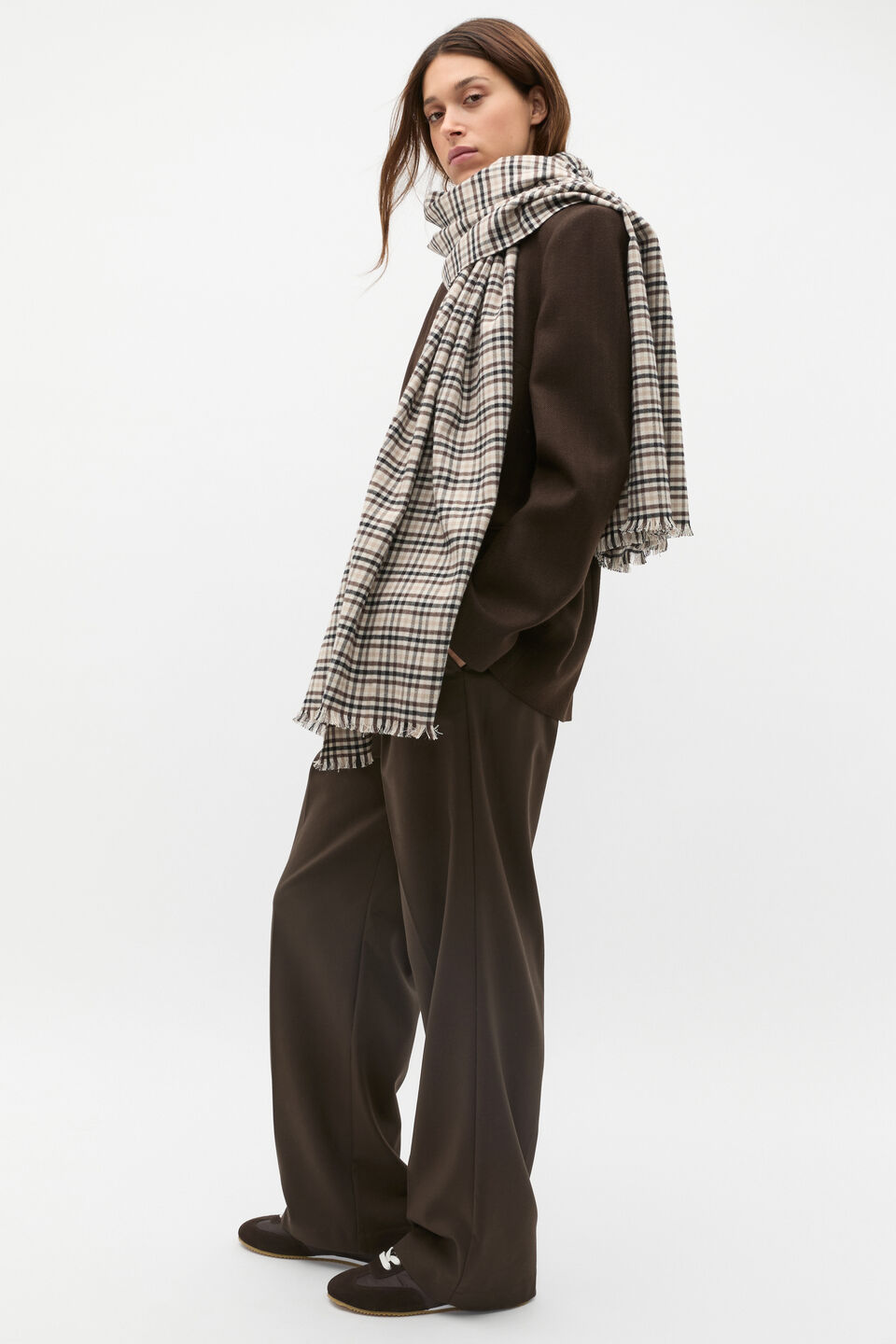 Multi Check Scarf  Dark Espresso