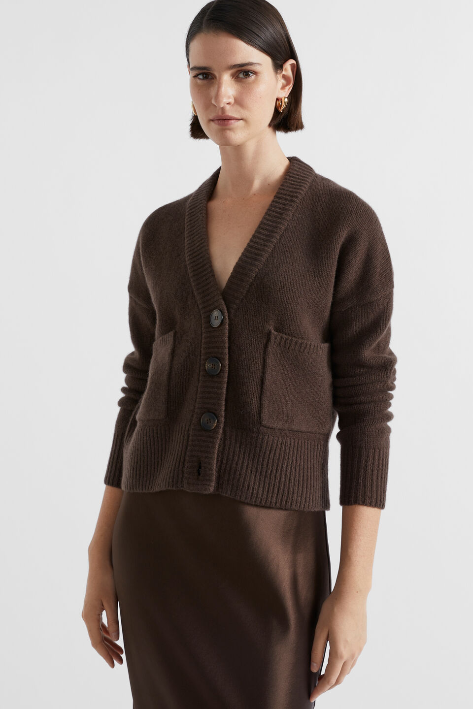 Merino Wool Pocket Cardigan  Dark Espresso