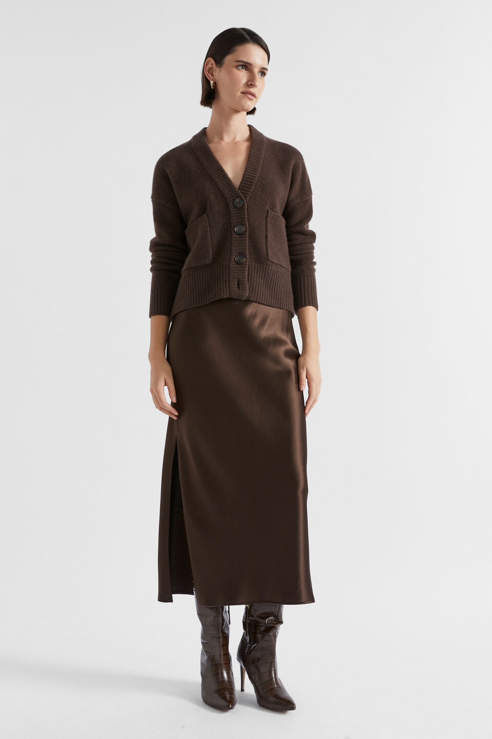 Merino Wool Pocket Cardigan  Dark Espresso