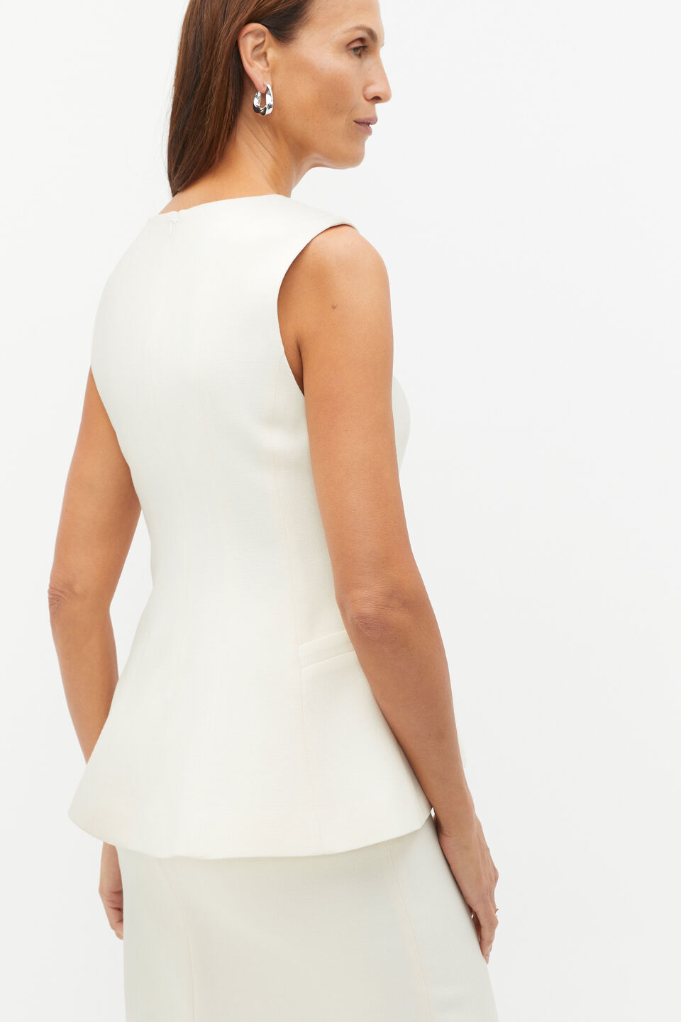 Wool Crepe V Neck Top  Cloud Cream