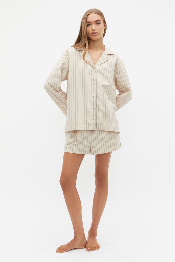 Stripe Long Sleeve Shirt And Short PJ Set  Nougat Stripe  hi-res