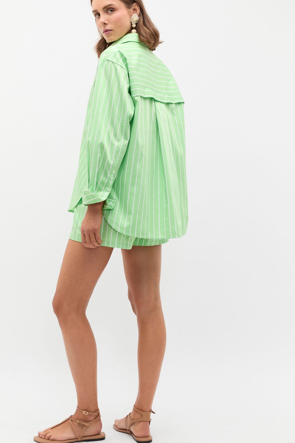 Cotton Stripe Pocket Shirt  Green Apple Stripe