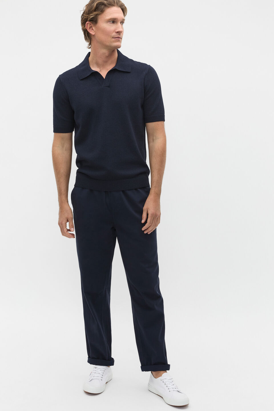 Boucle Knit Trophy Polo  Midnight Blue