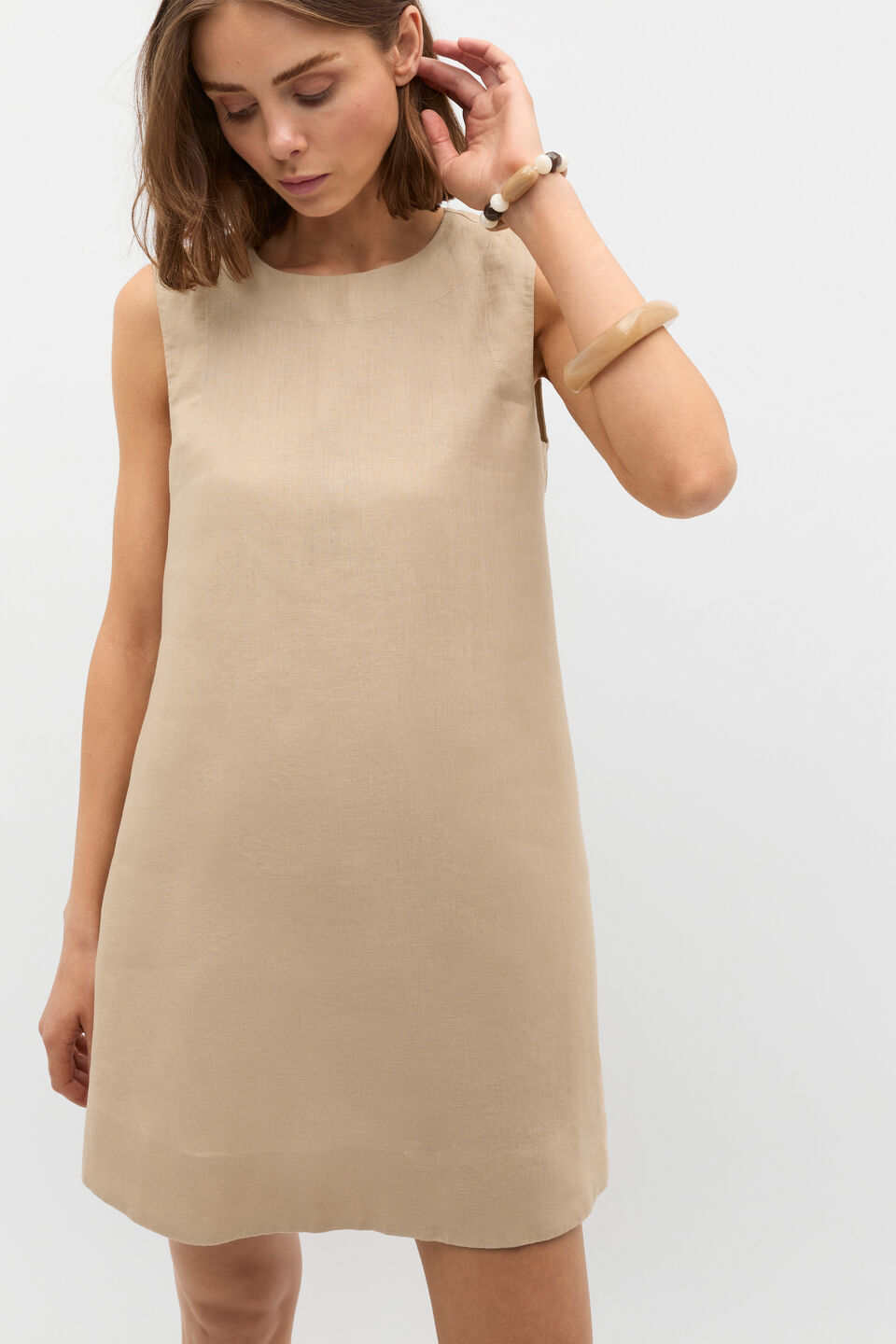 Linen A Line Mini Dress  Iced Latte