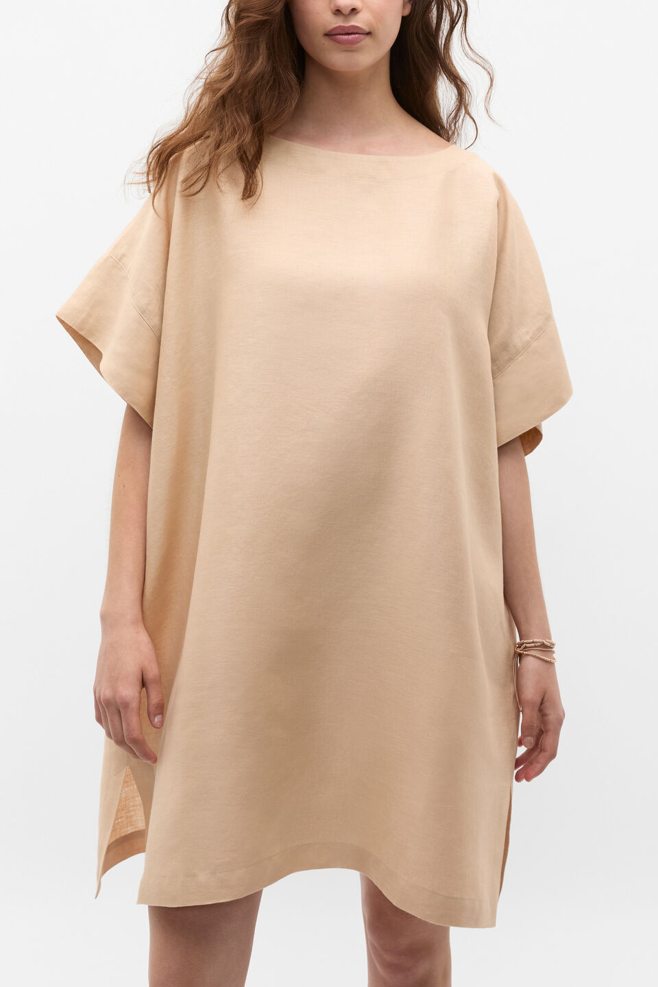 Boat Neck Poncho  Ecru