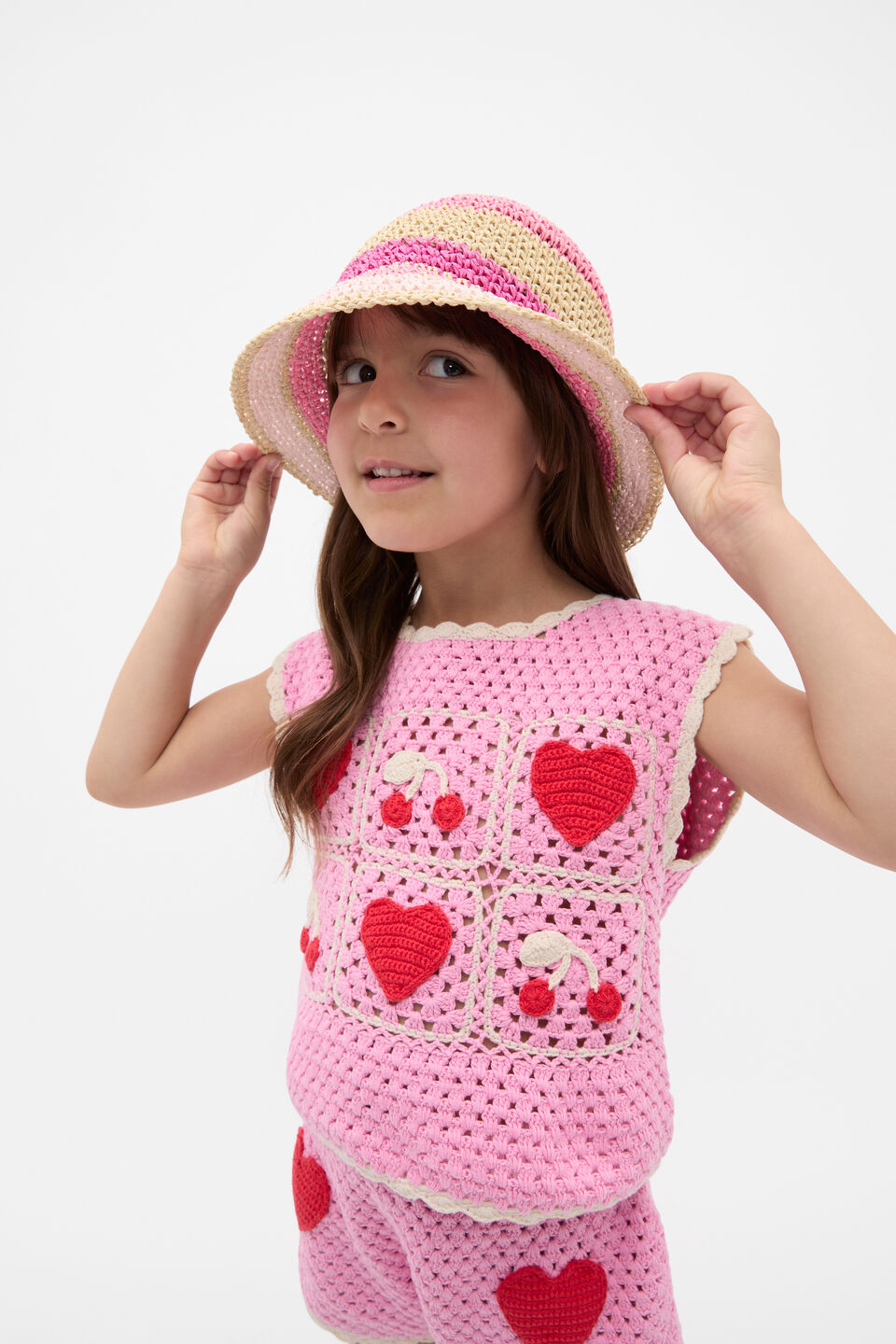 Stripe Straw Hat  Candy Pink Multi