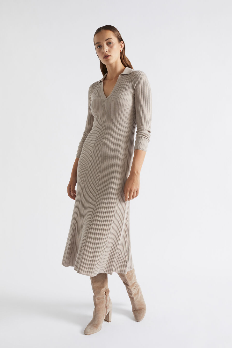 Relaxed Polo Knit Dress  Light Storm