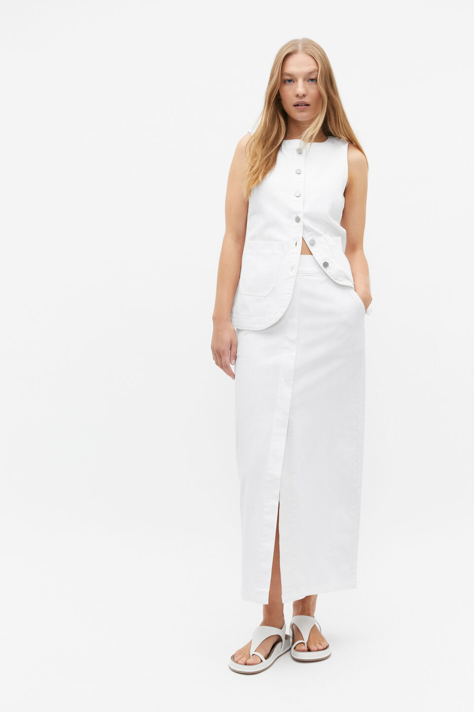 Denim Pencil Skirt  White