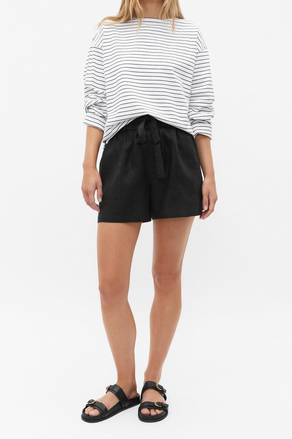 Core Linen Tie Waist Short  Black
