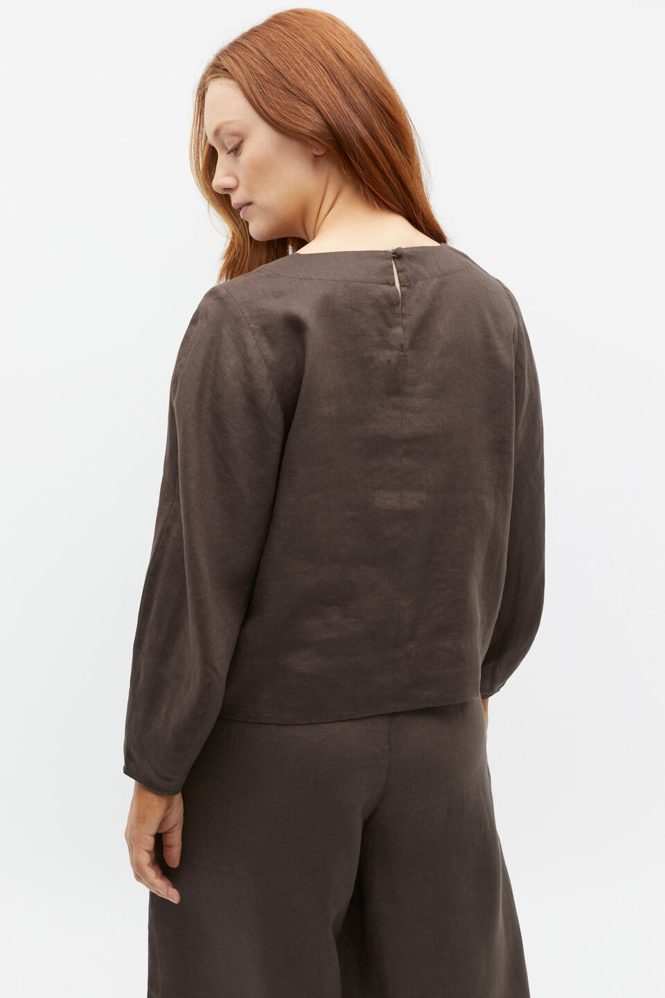 Linen Balloon Sleeve Top  Dark Espresso