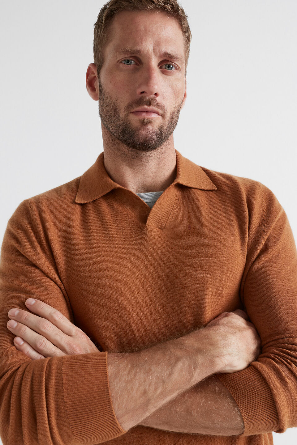 Merino Wool Polo Knit  Nutmeg