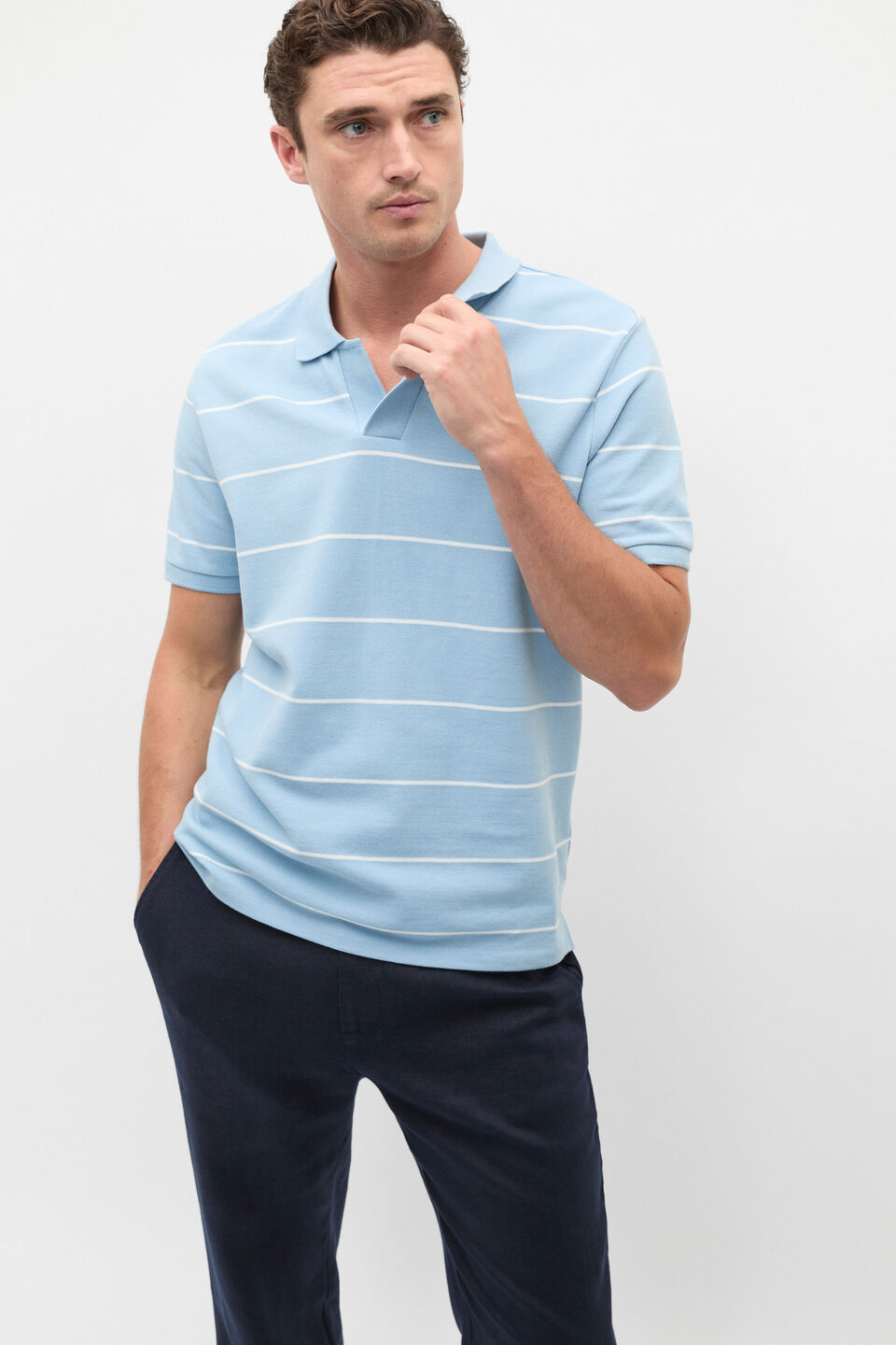 Stripe Pique Polo  Sky Blue