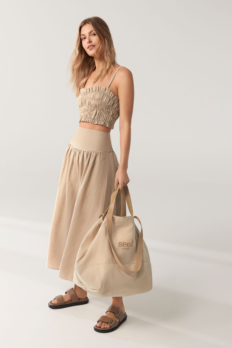 Linen Ruched Top  Soft Mink