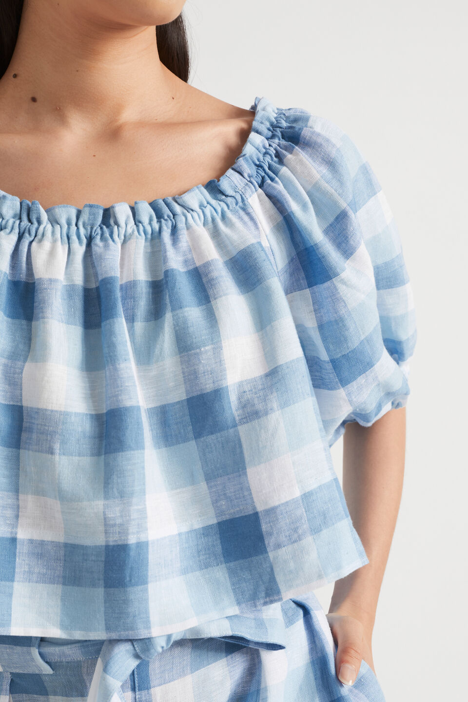 Linen Check Swing Top  Deep Navy Check