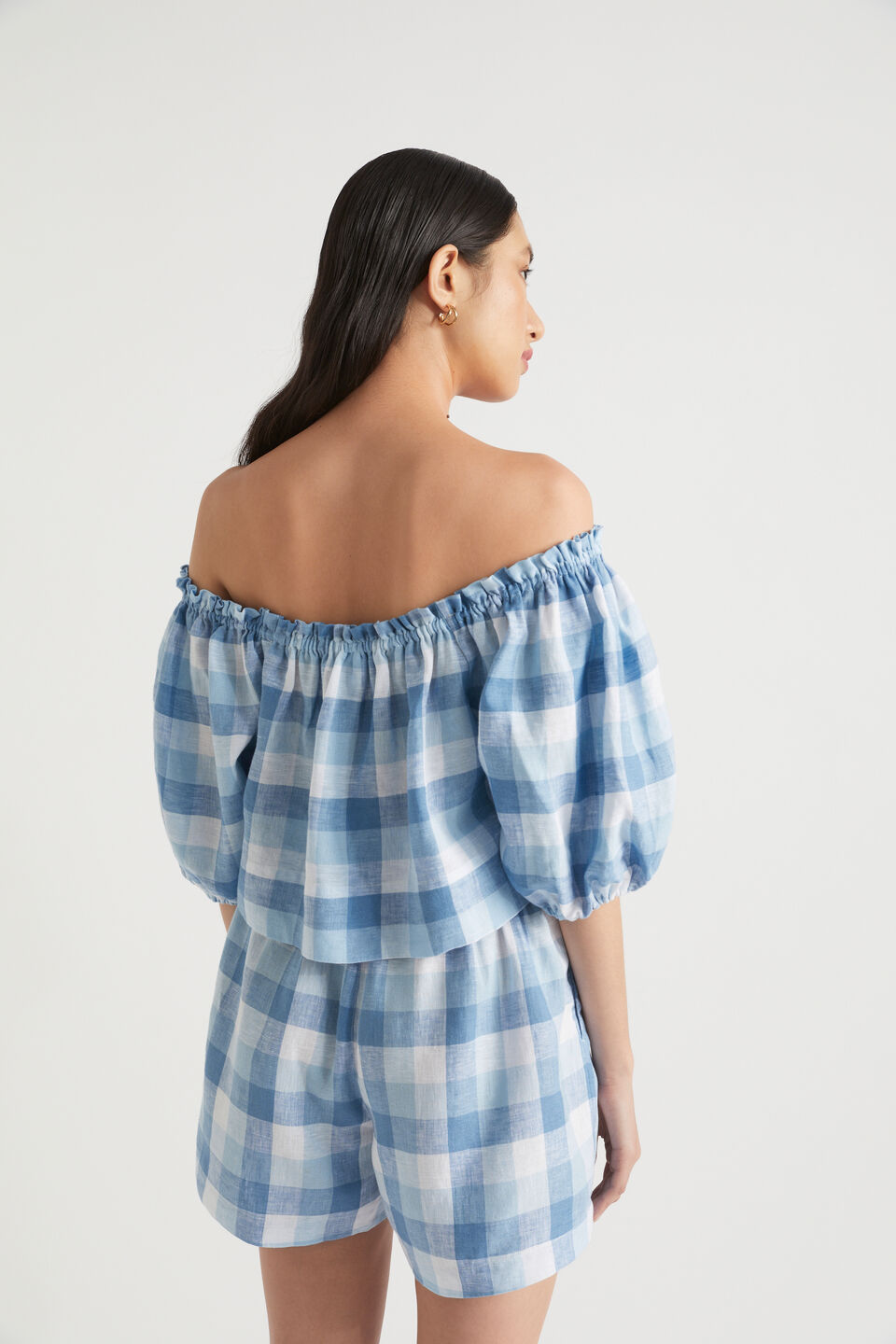 Linen Check Swing Top  Deep Navy Check