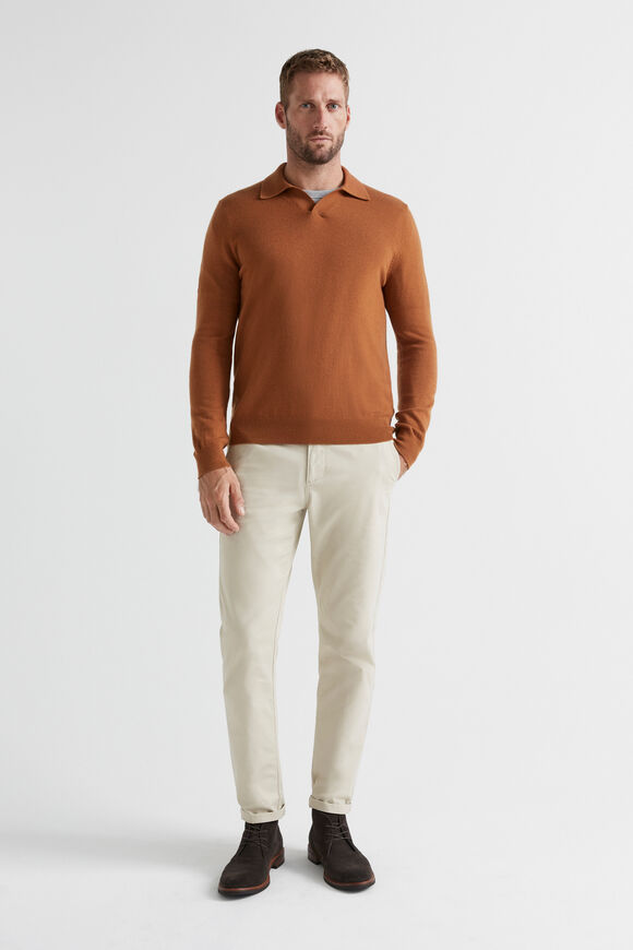 Merino Wool Polo Knit  Nutmeg  hi-res