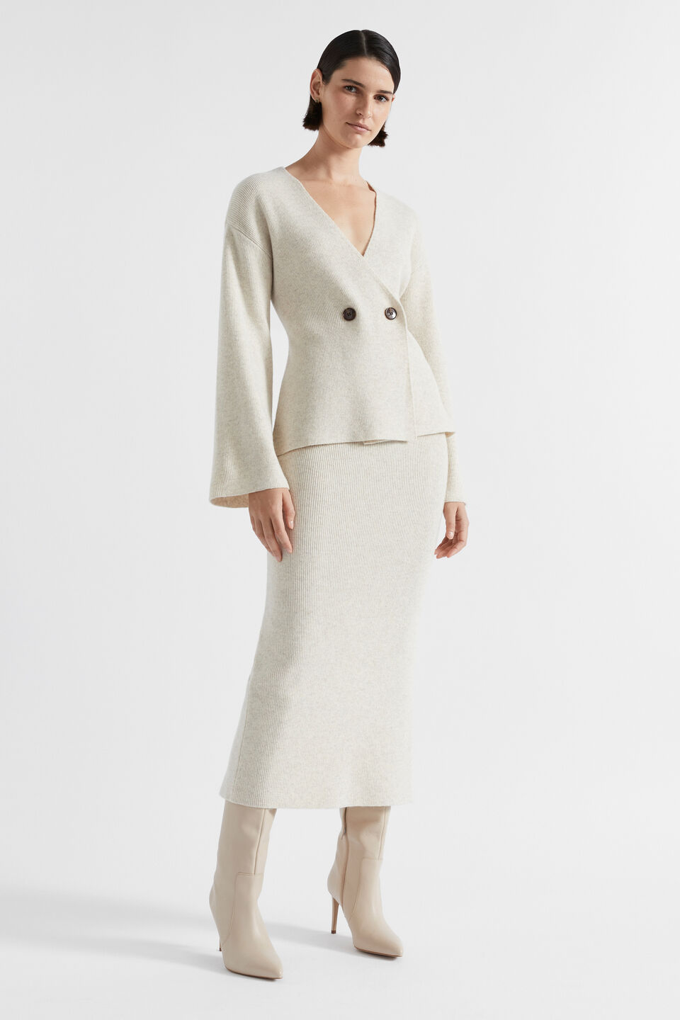 Structured Knit Skirt  Oat Marle