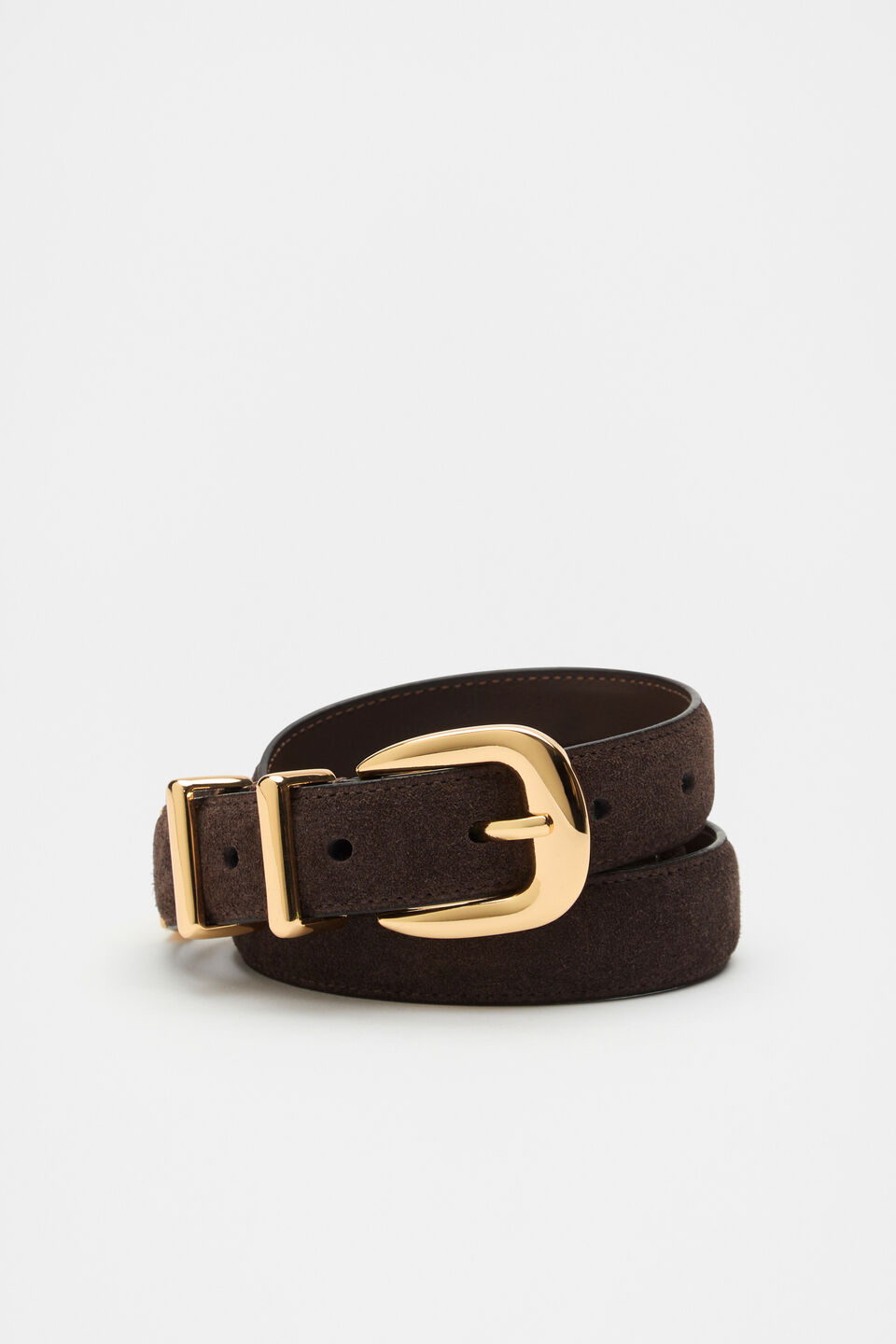 Hallie Metal Keeper Belt  Chocolate Suede