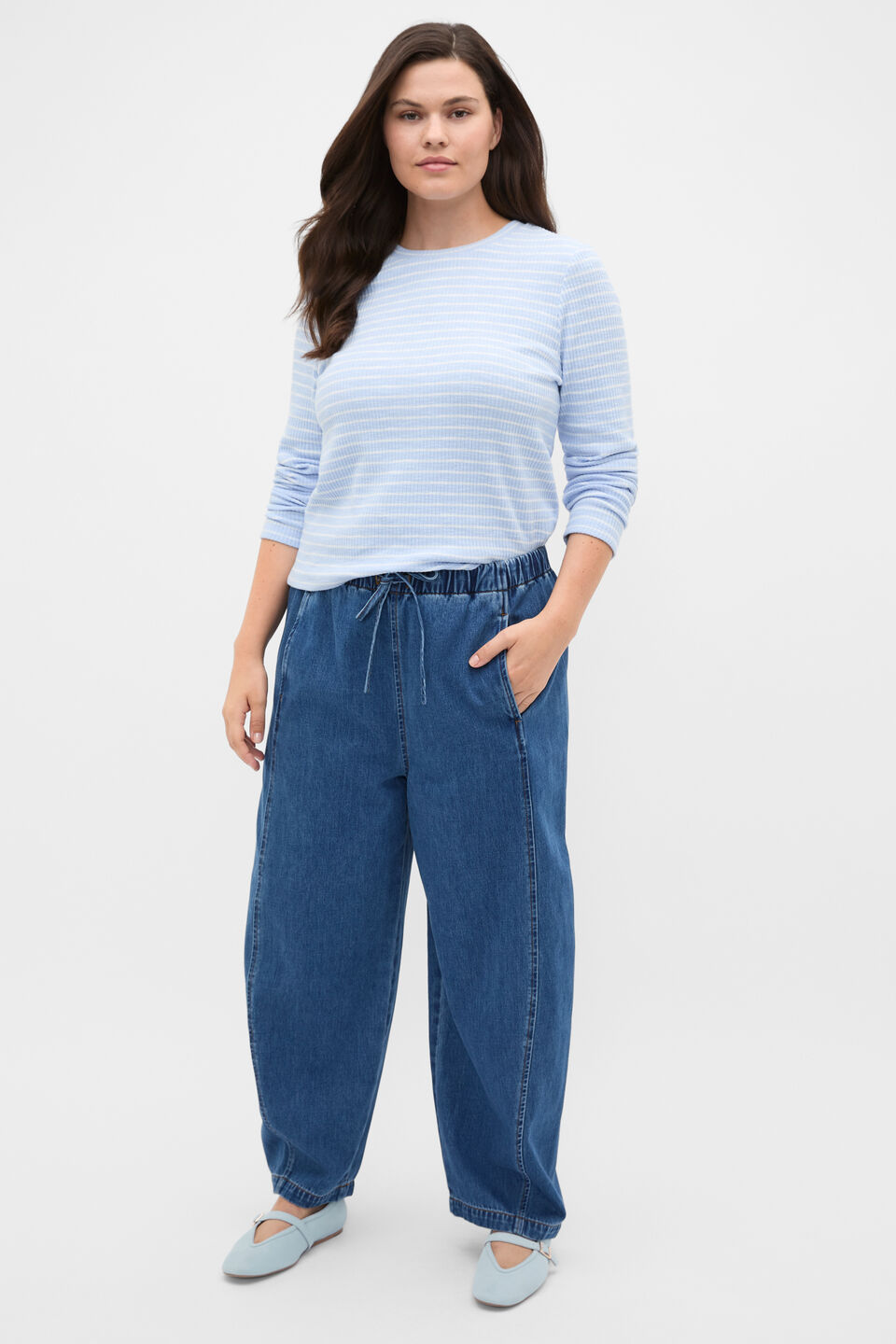 Self Stripe Textured Top  Arctic Blue Stripe
