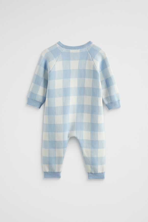 Gingham Knit Jumpsuit  Powder Blue  hi-res