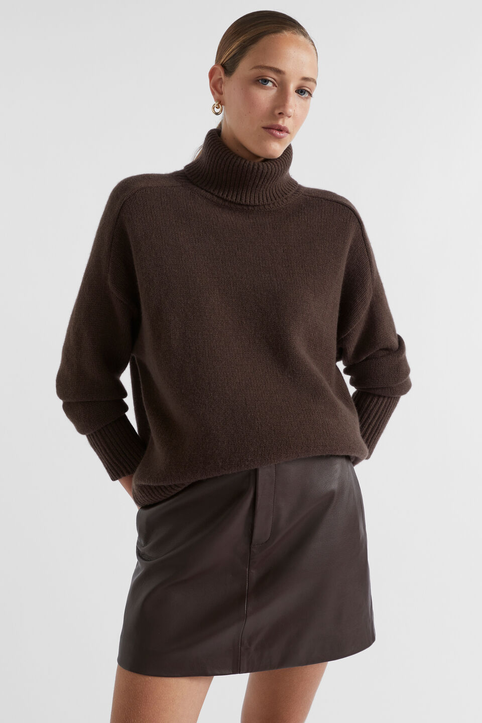 Merino Wool Roll Neck  Dark Espresso