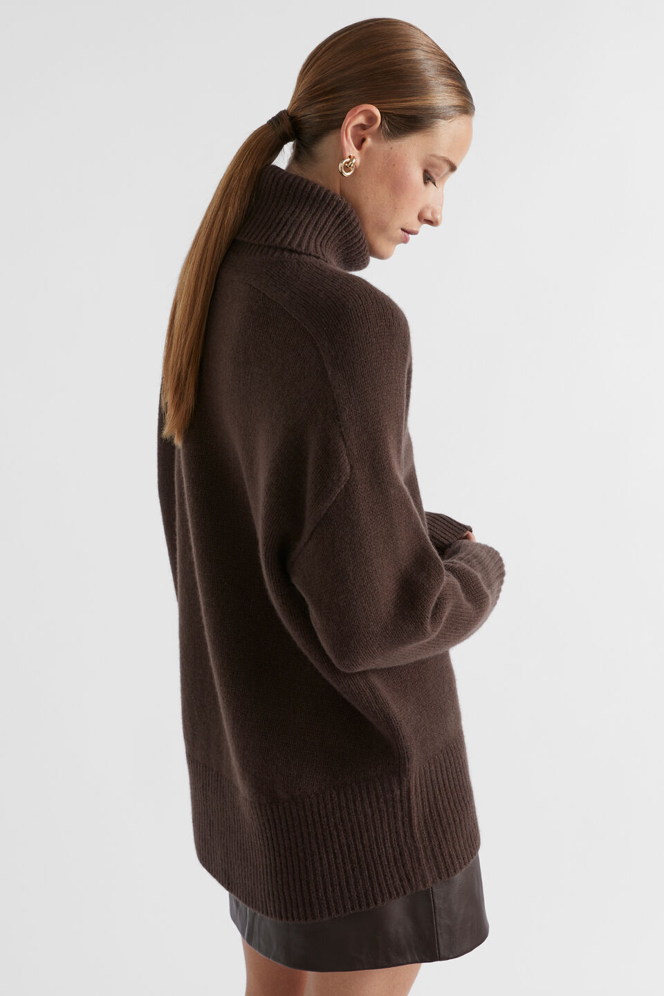Merino Wool Roll Neck  Dark Espresso