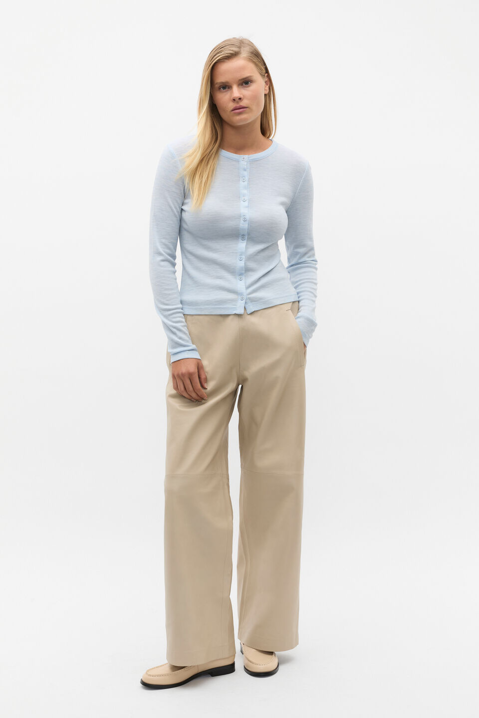 Australian Merino Cardigan  Ice Blue Marle