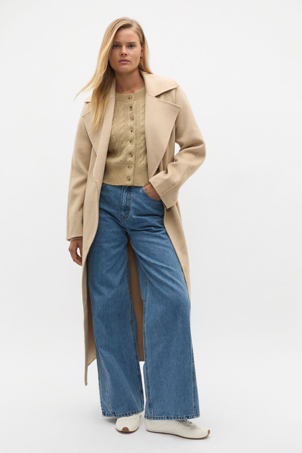 Cable Cropped Button Cardi  Cashew Marle