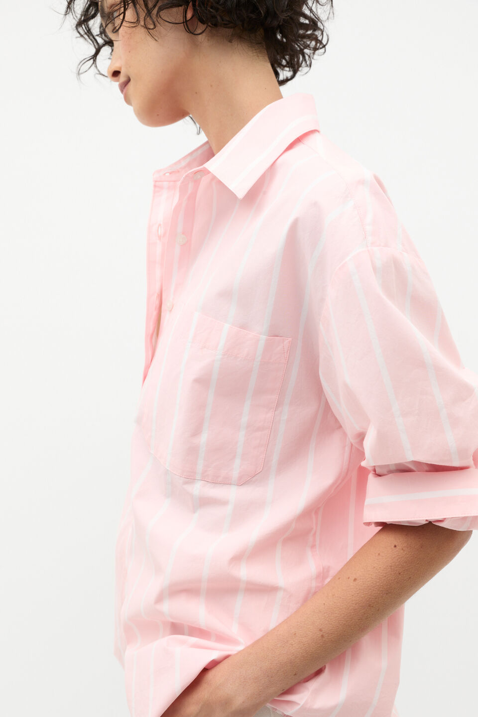 Poplin Pocket Front Shirt  Rose Petal Stripe