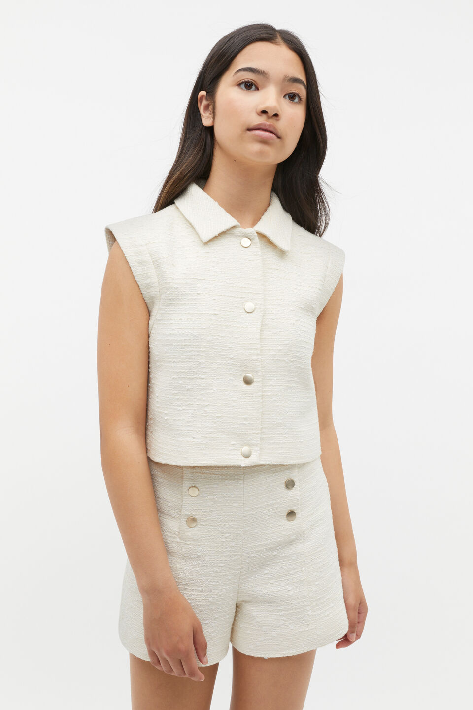 Boucle Button Top  Marshmallow