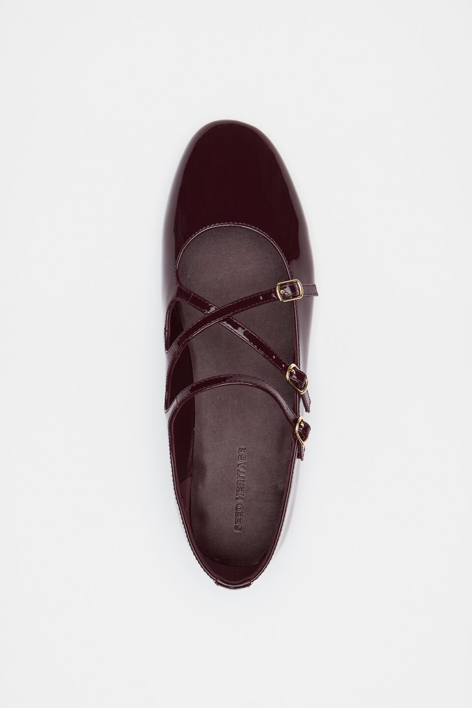 Cameron Triple Strap Ballet Flat  Dark Plum Patent