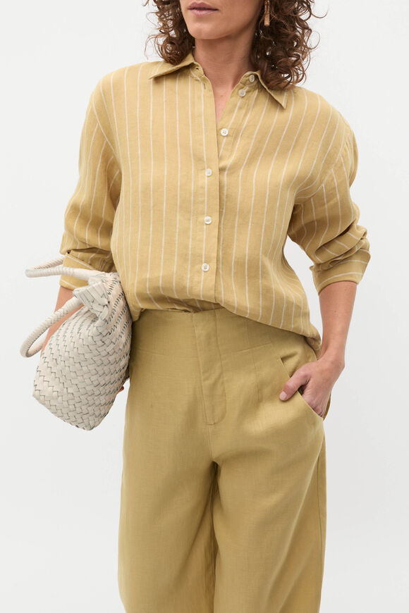 Linen Oversized Shirt  Honey Stripe  hi-res